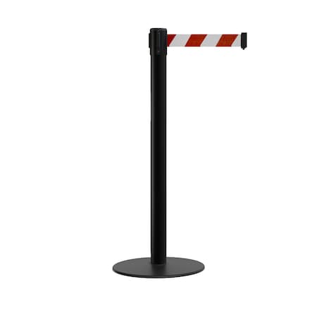 Stanchion Belt Barrier Flat Base Black Post 7.5 Ft. Red/White Belt